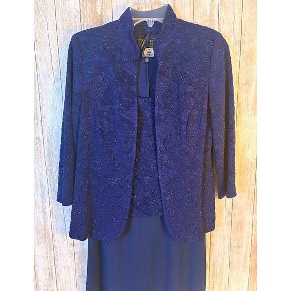 Alex Evenings Blue 2 Piece Set Jacket and Evening Gown - Size 10 - Picture 2 of 10